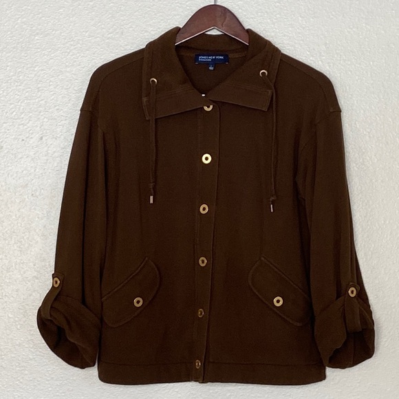 Jones New York Signature| Womens Jacket 3/4 Sleeve Brown Gold Snaps - Picture 2 of 14